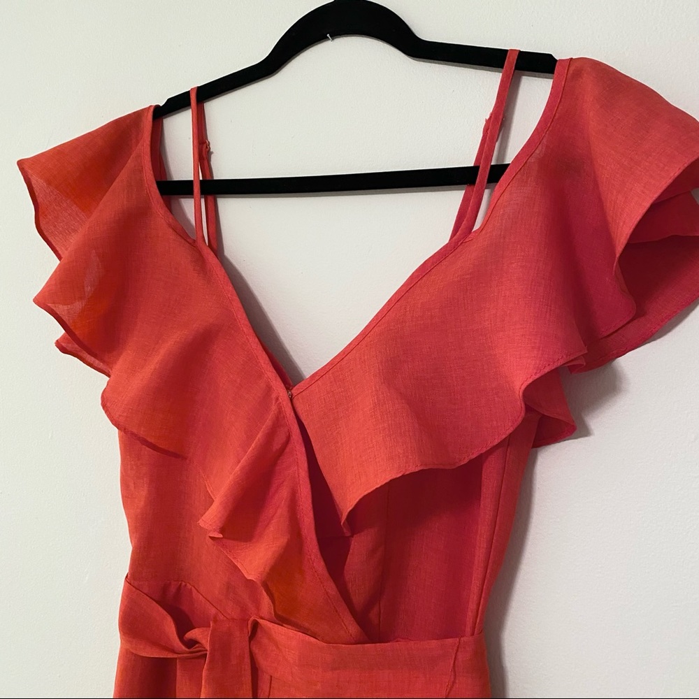 Red Cold- Shoulder Ruffle Romper - Picture 2 of 8